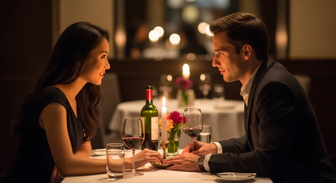 Пара за романтическим ужином в ресторане