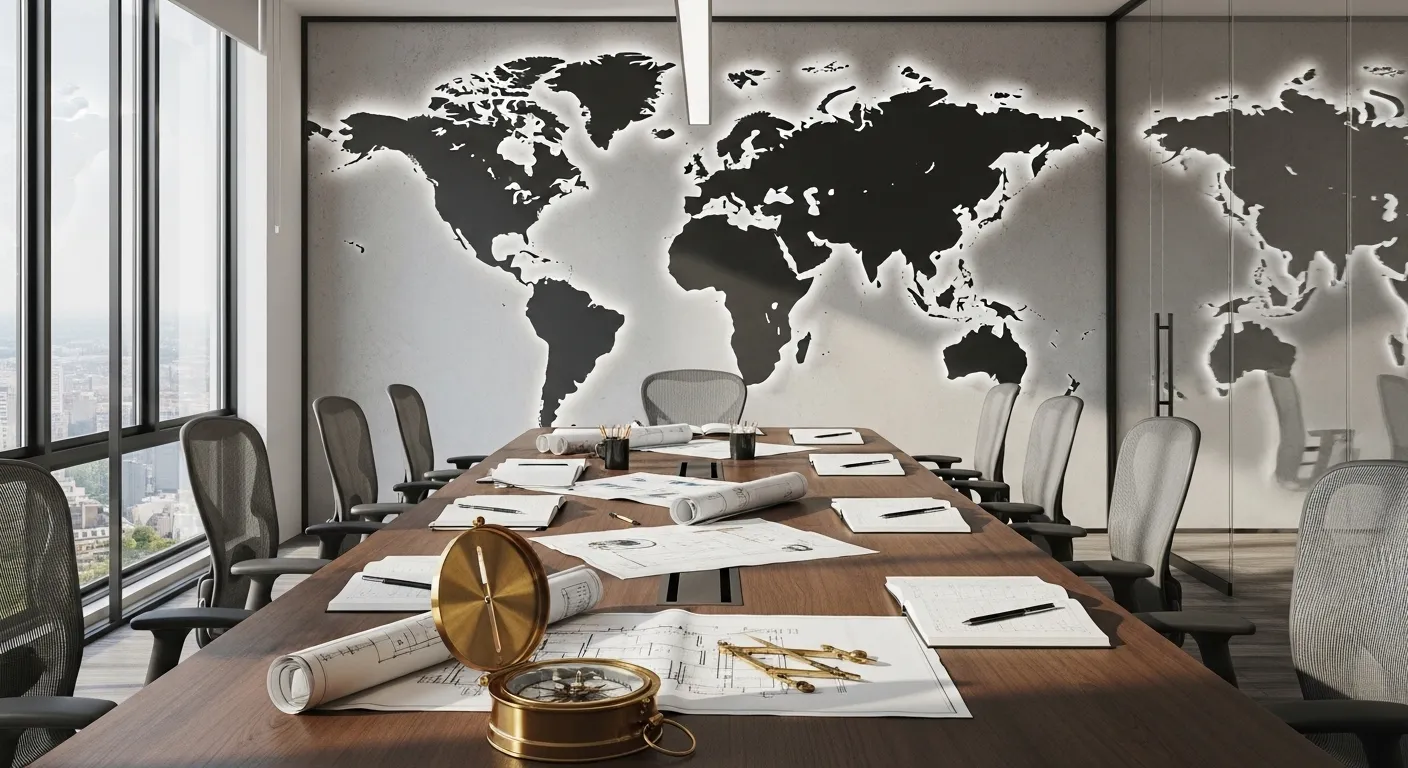 Стрелец — современный офис и карта мира